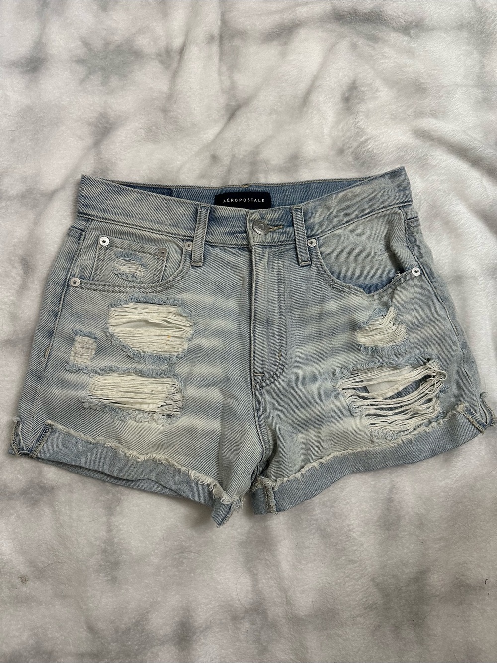 Aeropostale Light Wash Distressed Denim Shorts
